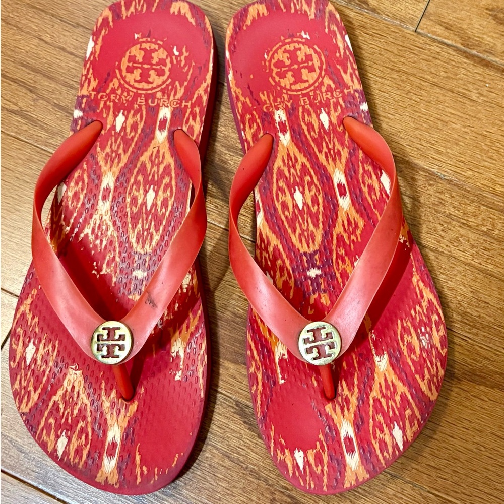 Tory Burch Red and Orange Patterned Sandals